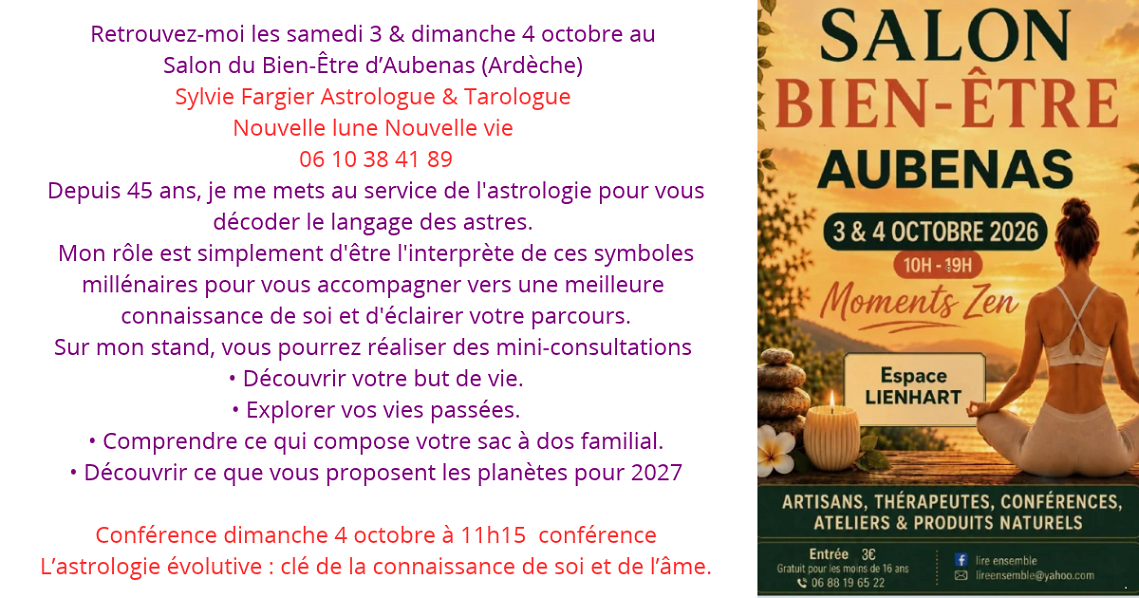 Sylvie Fargier je fais des consultations d'astrologie et de Tarot en Ardèche en présentiel en Visio et distance
